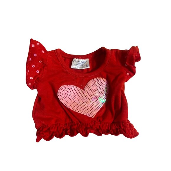 Build-A-Bear Workshop Red Heart Top Frog Print Shorts Set Pink Sequin Teddy Bear - Picture 3 of 4